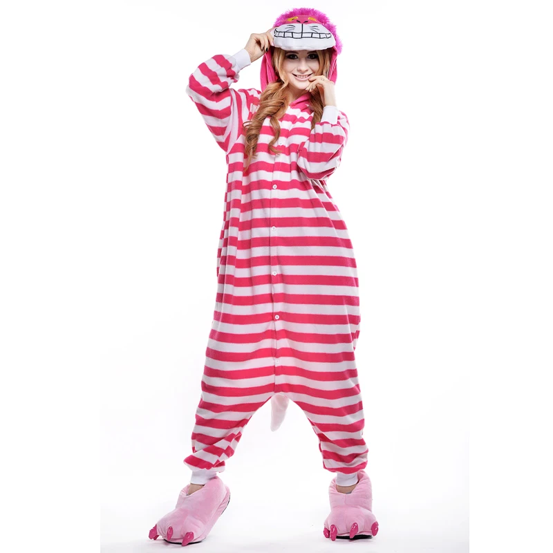 

Cheshire Cat Unisex Adult Pajamas Cosplay Onesies Cartoon Animal Sleepwear Pyjamas Flannel Hooded Christmas Halloween Costume