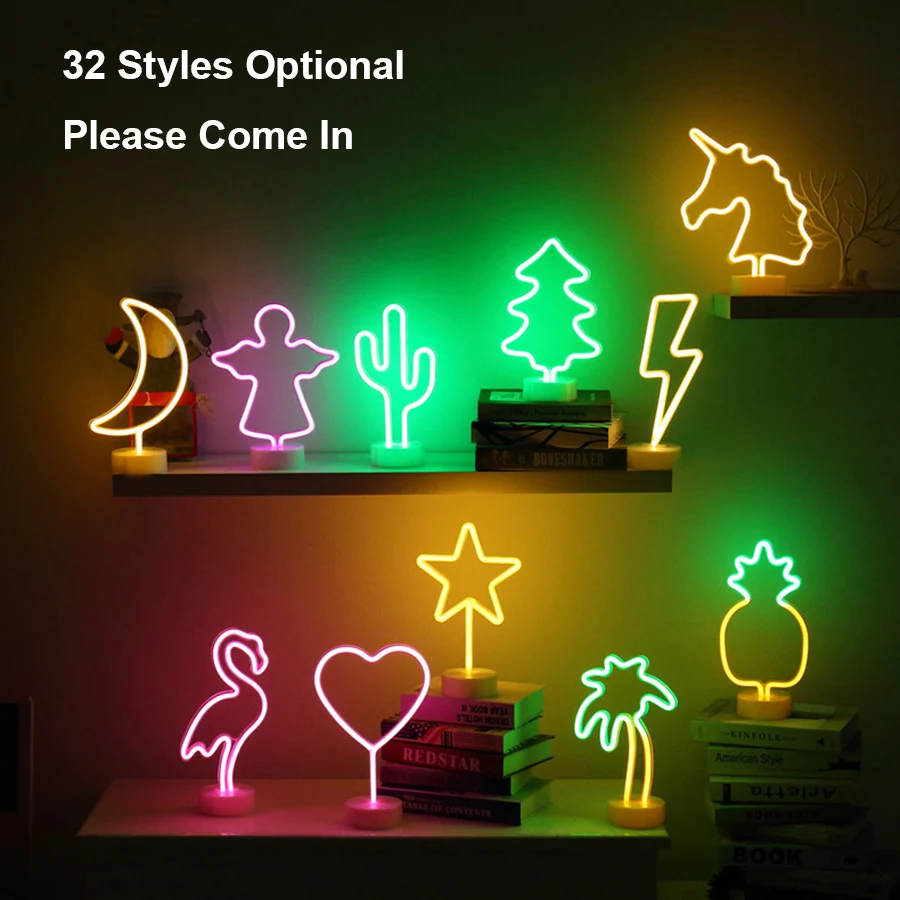 

Светодиодный неоновый светильник, настольная лампа с сигналом, настольная лампа, ночсветильник, 32 стиля, домашний декор, подарок для свадеб...