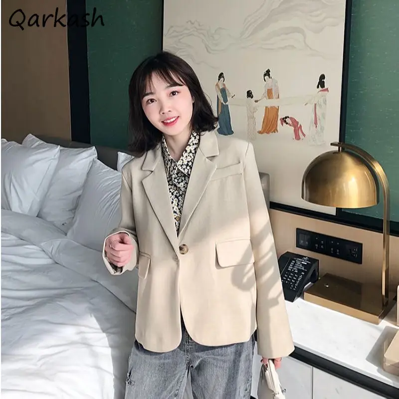 

Blazers Women Cropped Solid Harajuku Stylish Preppy Simple Design All-match Teens Ropa Para Mujer Casual Single Button Daily Ins