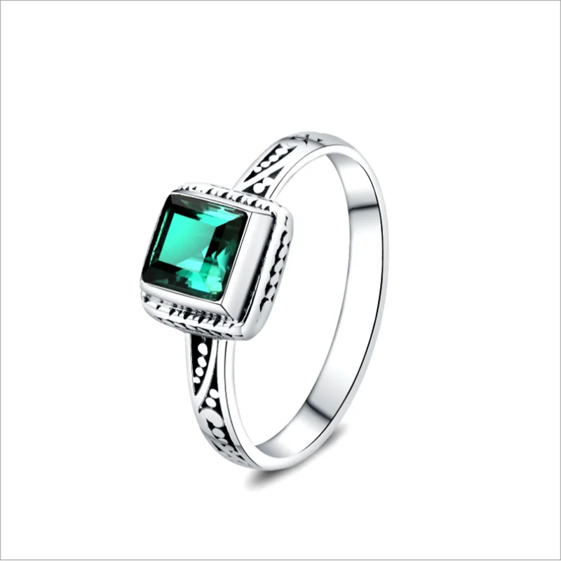 

Luomansi 925 Sterling Silver Ring Natural Square Baroque Crystal Rings Engagement Wedding Jewelry Accessories