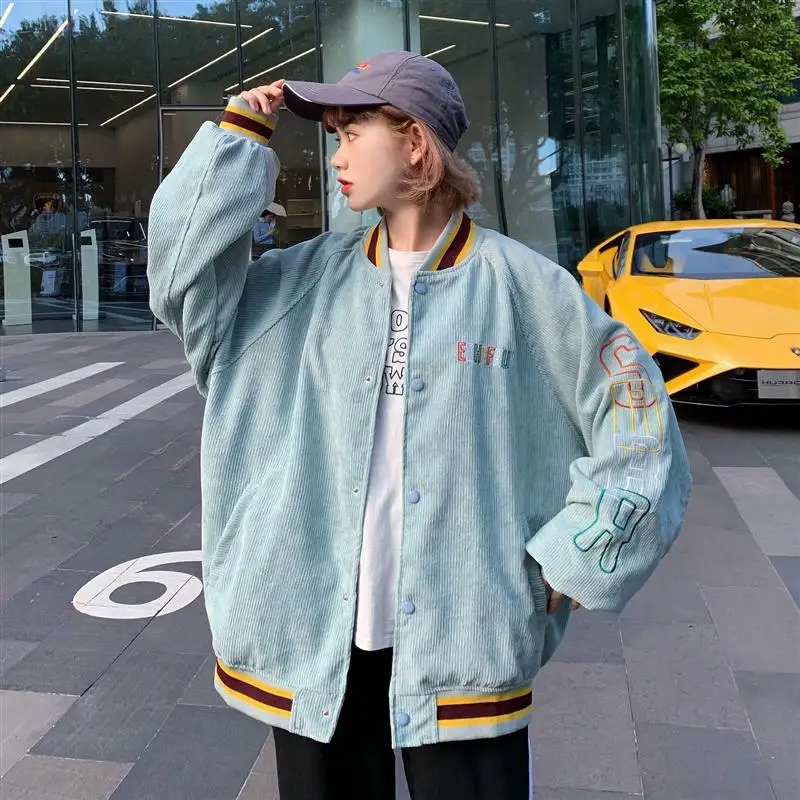 Corduroy Jacket Jacket Women 2022 Spring And Autumn New Loose BF Tooling Jacket Baseball Uniform Y2K Oversized Casual Top Women