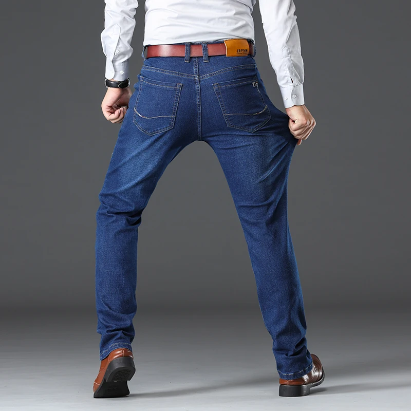 

Classic Style Men's Business Stretch Jeans Fashion Thick Denim Trousers Male Blue Black Brand Trousers Plus Size 38 40 42