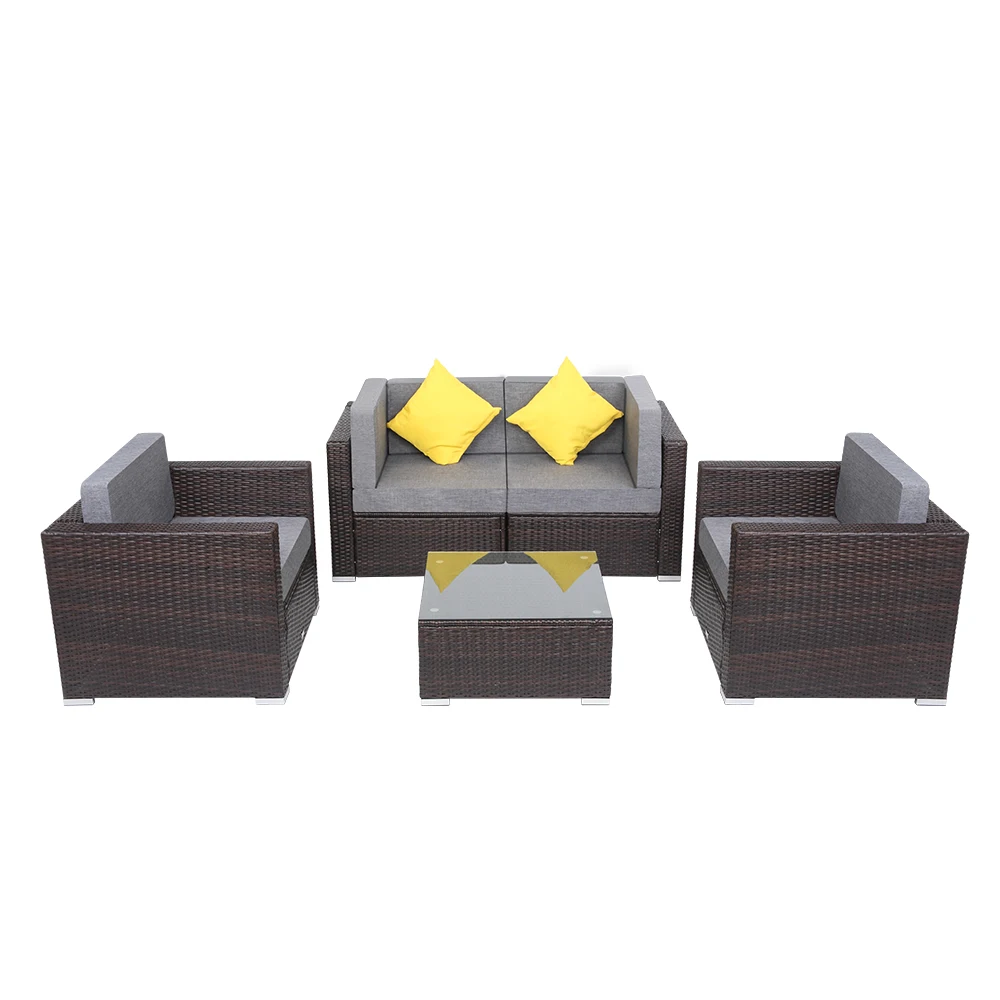 

5 Pieces Patio PE Wicker Rattan Corner Sofa Set