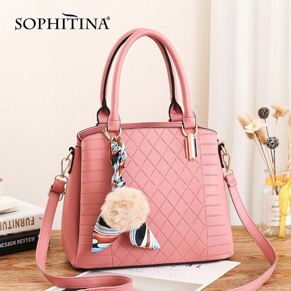 Женская сумка на плечо SOPHITINA с ромбовидным узором плюшевый шарф подвеской