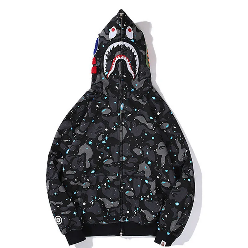 

JP Shark Zipper Hooded Cardigan Autumn and Winter Shark Luminous Camouflage Sweater Women and Men Hooded Casual Jacket