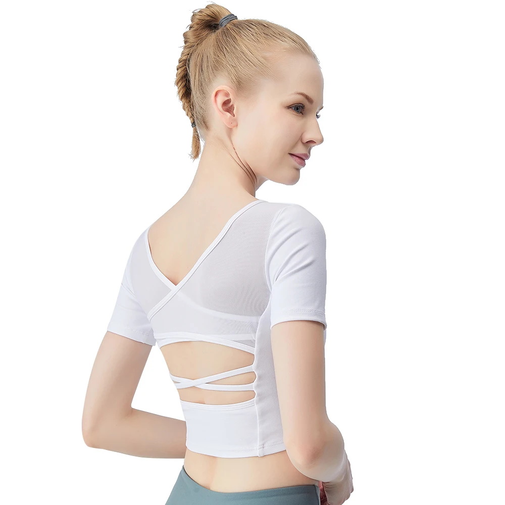 

LUKITAS Women Yoga Shirts Workout Tank Top Nylon Mesh Cross Back Stretch Running Gym Yoga Sports Crop Top Quick Dry Sportswear