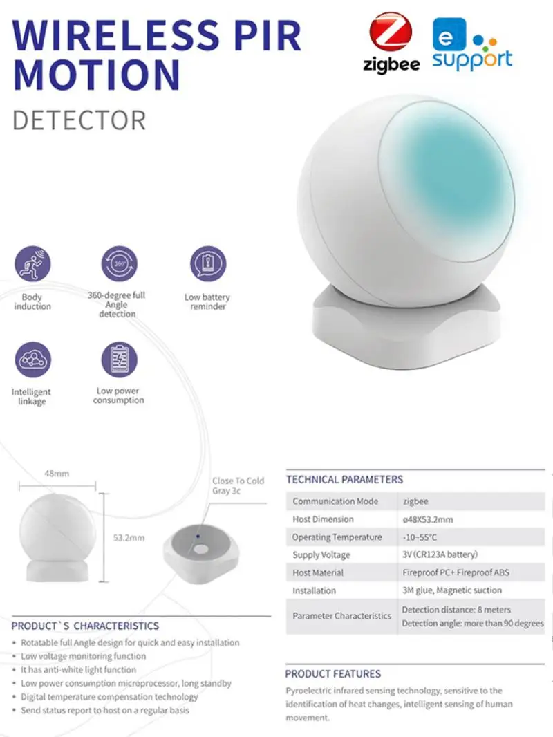 

Ewelink APP wireless control PIR Motion Sensor smart Infrared alarm Detector Security Burglar siren with real time APP feed back