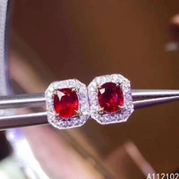 kjjeaxcmy 925 sterling silver inlaid natural ruby trendy girl earrings new gemstone ear stud support test chinese style