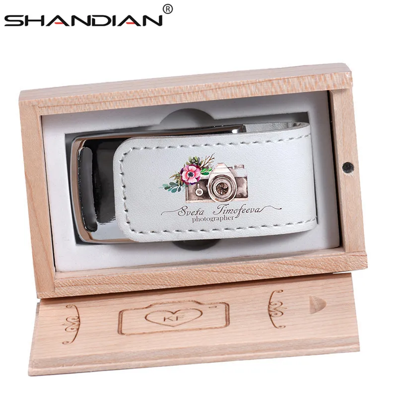 SHANDIAN USB 2.0 custom Company Logo Flash pen drive 64GB 32GB 4GB 8GB 16GB Pendrive Leather Usb+Box 1PCS free logo | Компьютеры и