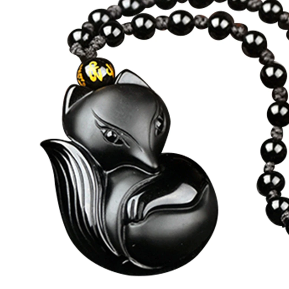 Обсидиановый амулет с резьбой в виде лисы ожерелье кулоном из бусин ювелирное