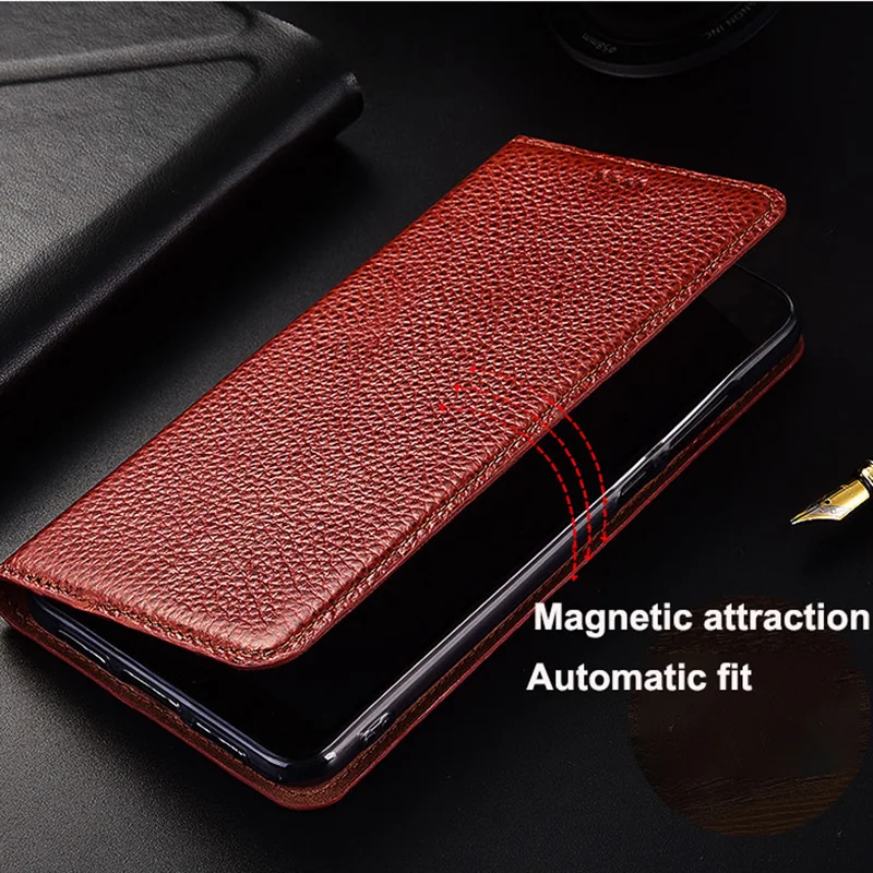 lychee pttern genuine leather case for oneplus nord n10 n100 5g luxury magnetic flip cover phone cases free global shipping