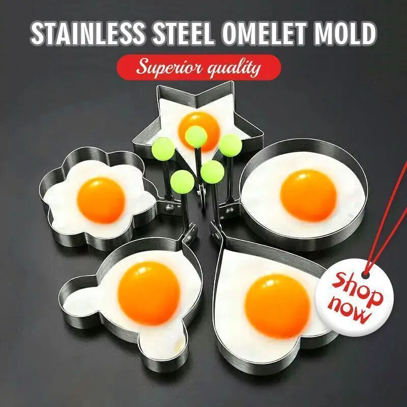 

Stainless Steel Omelet Mold(5PCS) Fried Egg Device Five-form Durable Molds Cooking Tools DIY Breakfast Egg Pancake Mold Kitchen