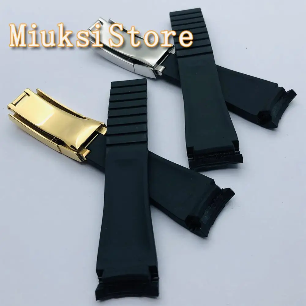 Ремешок резиновый с матовой пряжкой из нержавеющей стали черный изгиб верха 20 мм