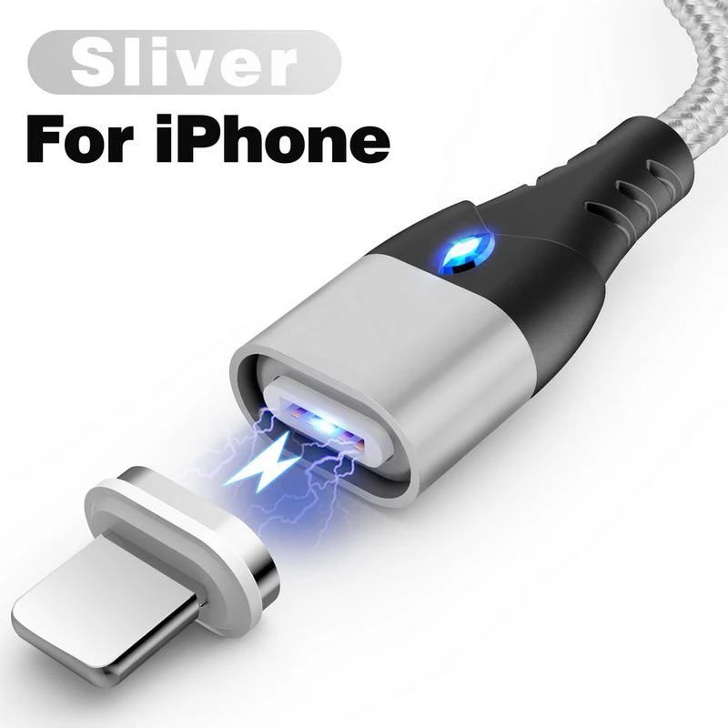 For iPhone Sliver 2 м Магнитный кабель для быстрой зарядки 3 А для iPhone SR XS samsung S8, зарядное устройство для быстрой зарядки 3,0 Micro usb type C, магнитный шнур для зарядки телефона - Цвет: For iPhone Sliver