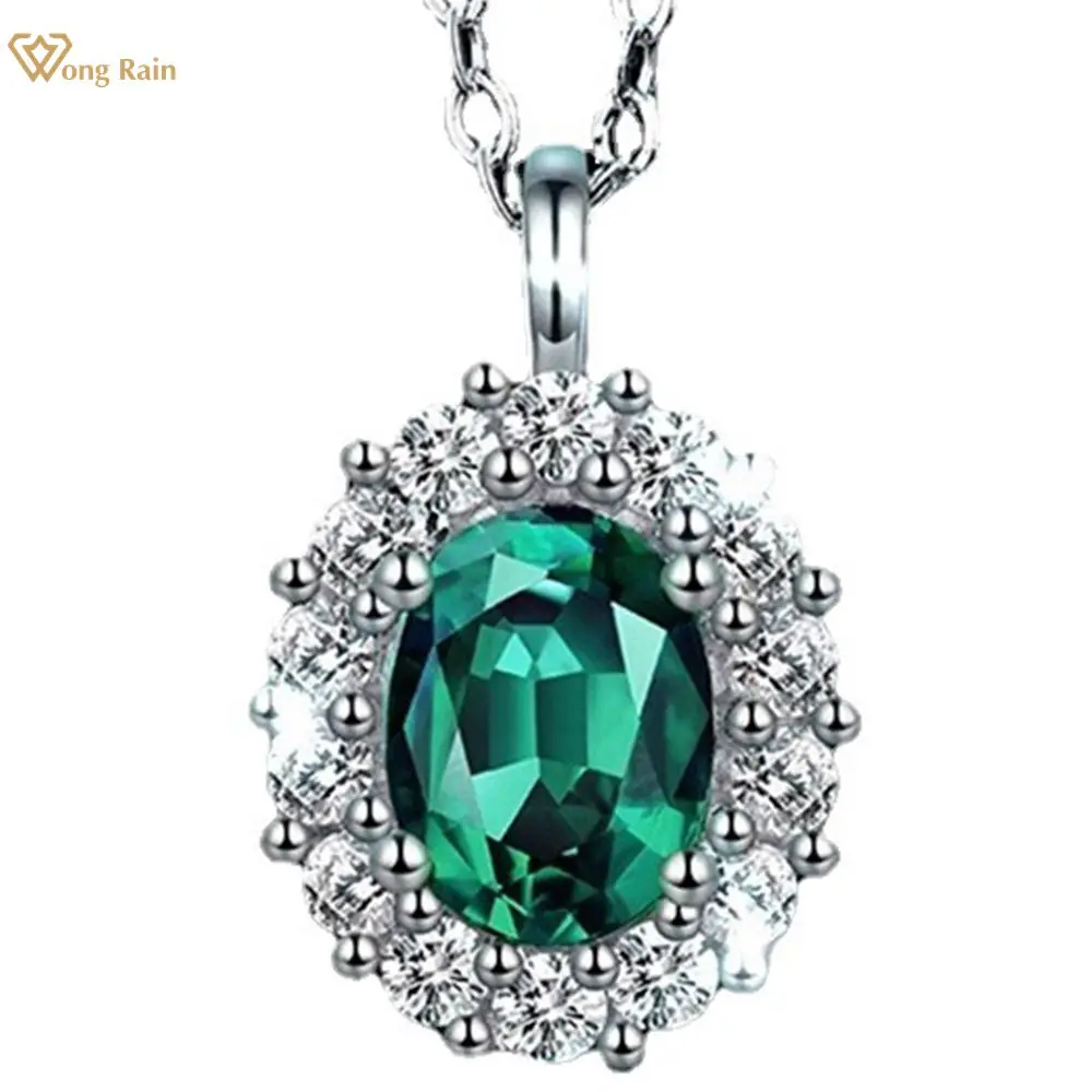 

Wong Rain Elegant 925 Sterling Silver Pear 1.5 CT Emerald Created Moissanite Gemstone Pendant Necklace For Women Fine Jewelry