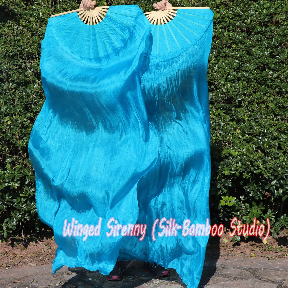 Шелковая Веерная вуаль для танца живота бирюзовая правая + левая 1 8 м * 0 9 шт.|Танец