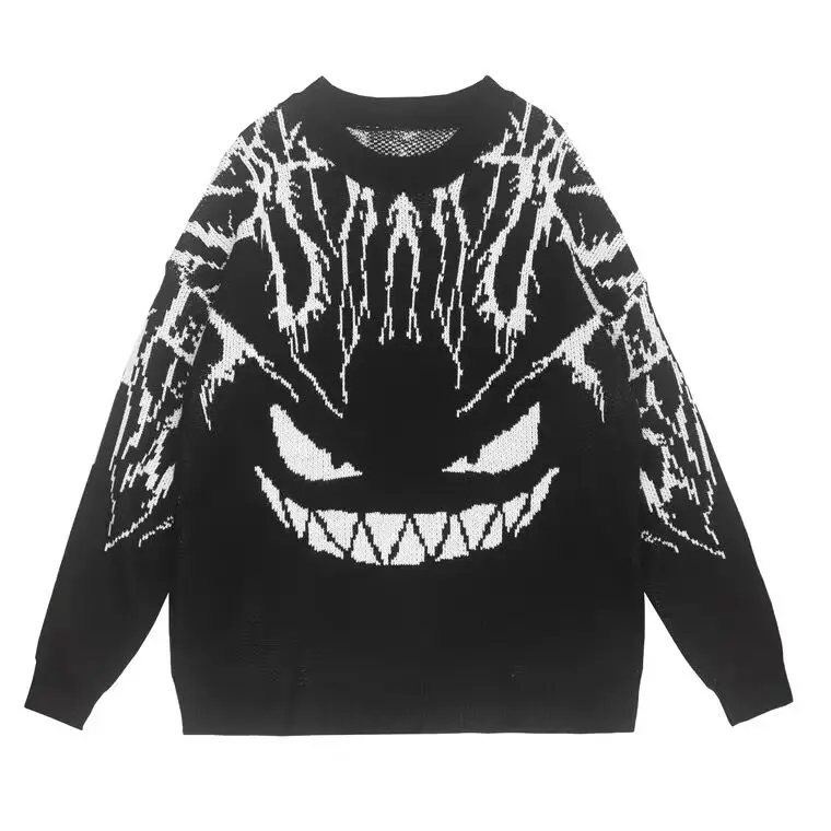 Свитер Woherb в стиле Харадзюку Женский вязаный джемпер с принтом молнии и дьявола