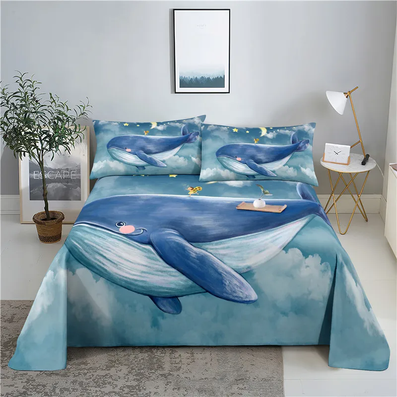 

Whale Bedding Sheet Home Digital Printing Polyester Bed Flat Sheet With Pillowcase Print Bed Sheet