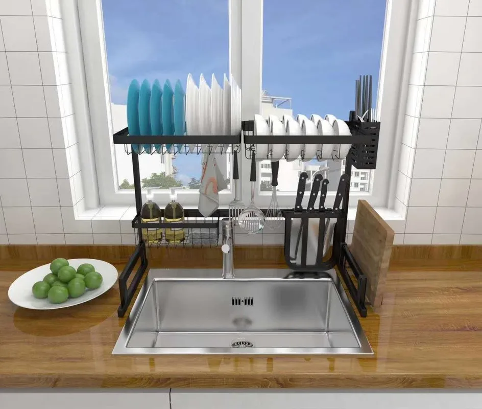 

Stainless Steel Sink Rack Kitchen Storage Drain Rack Removable Storage Rack Tableware Cutlery Condiment Kitchen Utensils