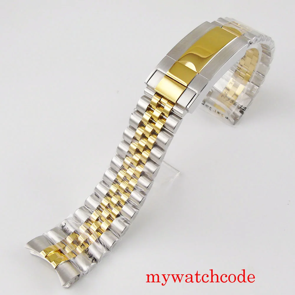 

BLIGER 20mm Width Watch Bracelet Two Tone Silver and Gold Colors Fit 40mm Automatic Men's Wristwatch Jubilee Strap