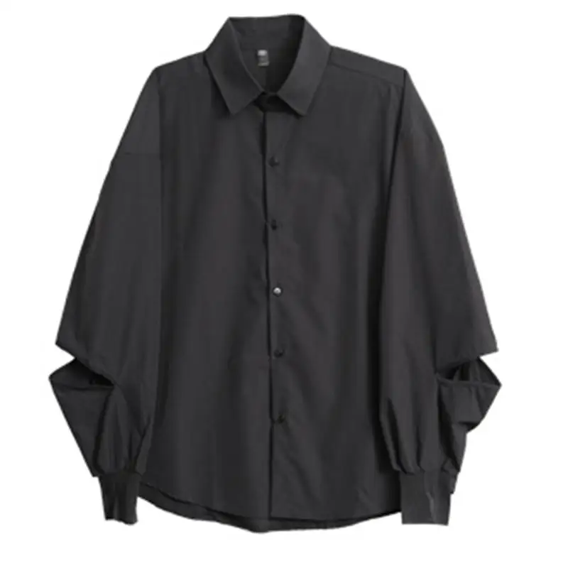 Men's Long-Sleeve Shirt Spring And Autumn New Classic Simple Japanese Sleeve Hole Design Fashion Men's Large Size Shirt