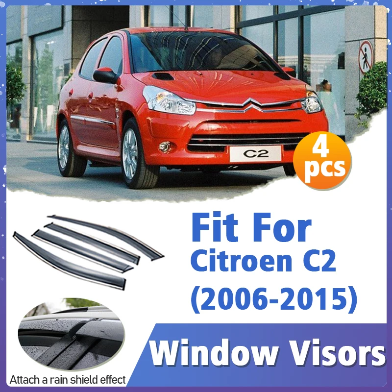 Window Visor Guard for Citroen C2 2006-2015 4pcs Vent Cover Trim Awnings Shelters Protection Sun Rain Deflector Auto Accessories