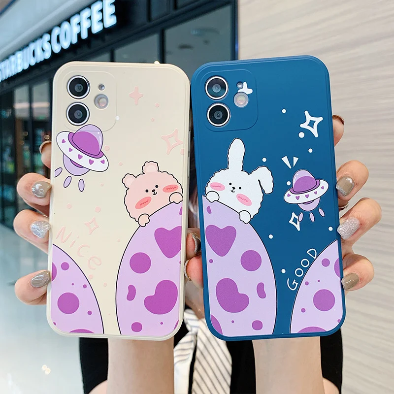 

Happy planet for iphone 13 mobile phone case 11 straight edge liquid 12pro couple case XR silicone protective cover