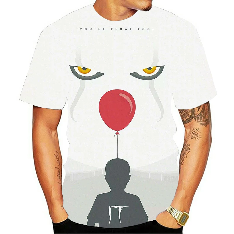

201 hot sale clown T-shirt male/female versatile face 3D printed horror short-sleeved fashion round neck T-shirt size
