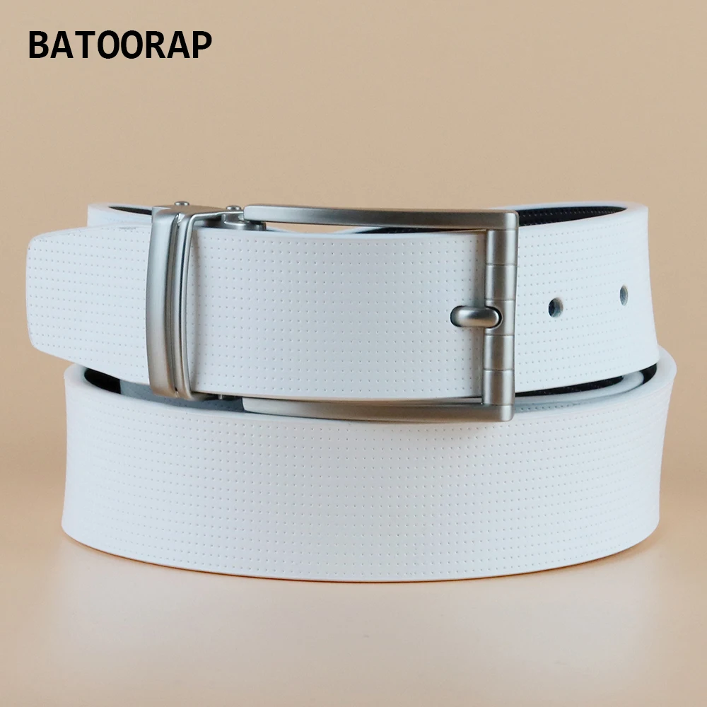 

BATOORAP 2021 Designer Luxury Golf Belt Men Casual Cow Hide Pin Buckle White Genuine Leather Belts For Men Trouser Waist Strap