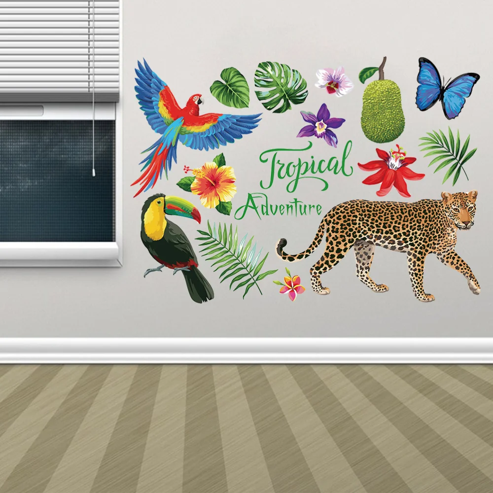 

Mural Art Creative Wallpaper Wall Stickers Wall Decal Tropical Elephants Jungle Adventure