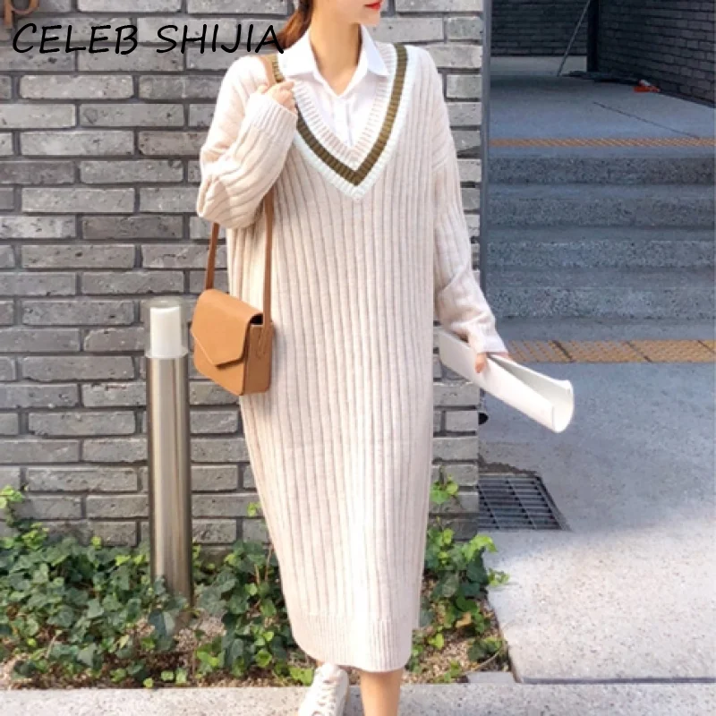 Женское трикотажное платье в полоску с V образным вырезом|Женские платья| |