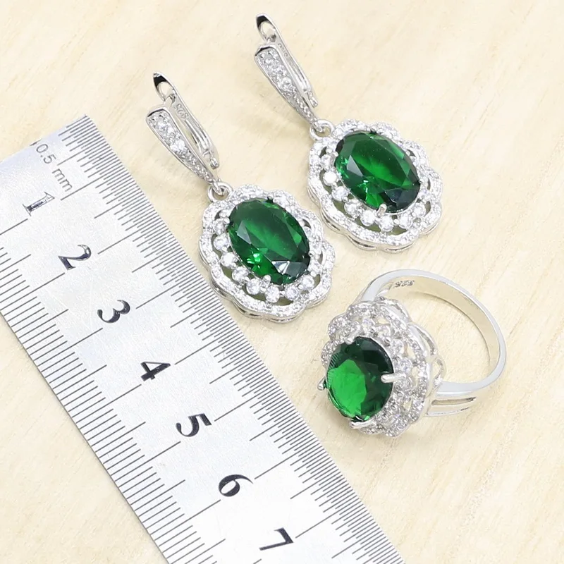 Геометрический серебряный цвет искусственные зеленые камни белый цирконий