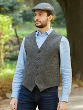 Gilet de costume gris à col en v pour homme, coupe cintrée, en mélange de laine, Style anglais  (1)