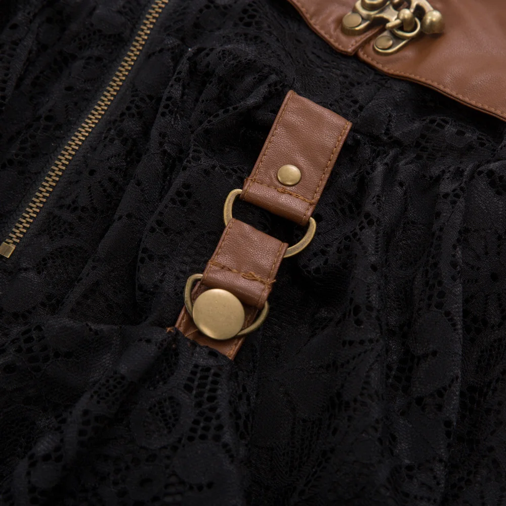 Женское готическое платье из кожзаменителя в стиле стимпанк декорированное