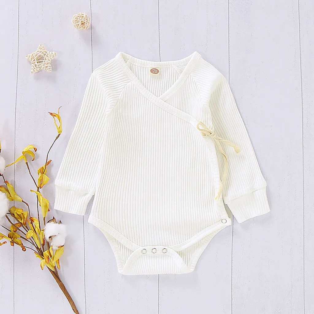 Детское осеннее боди для девочек Одноцветный комбинезон новорожденных с круглым