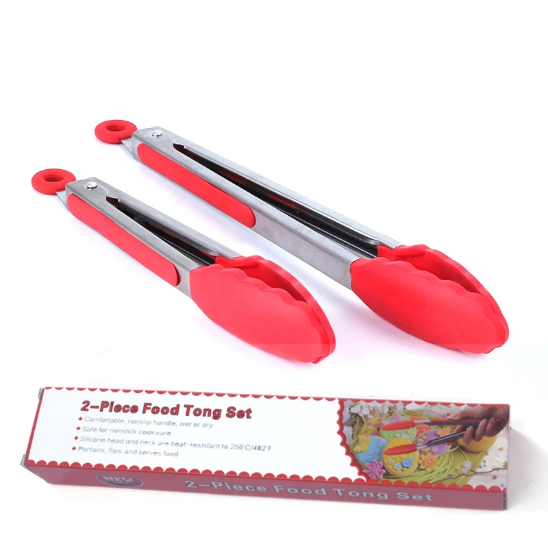 2PCS Stainless Steel and Silicone Food Tongs for Cooking Kitchen Tongs Kitchen Tools BBQ Clip Salad