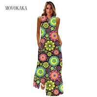 movokaka spring summer maxi dress party elegant loose casual long dresses woman sleeveless printed fashion holiday dresses beach