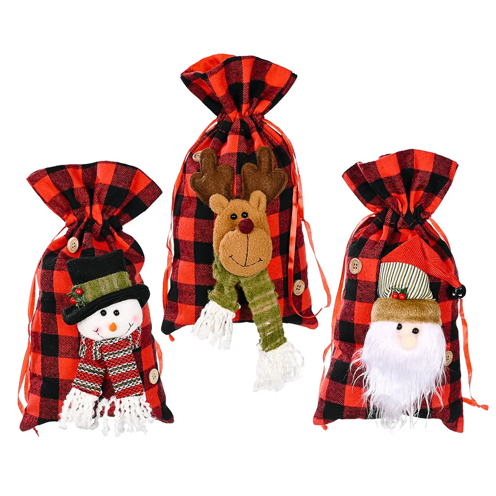 

Christmas Decorations Red And Black Lattice Snowman Elk Packaging Gift Apple Candy Biscuit Children's Bag