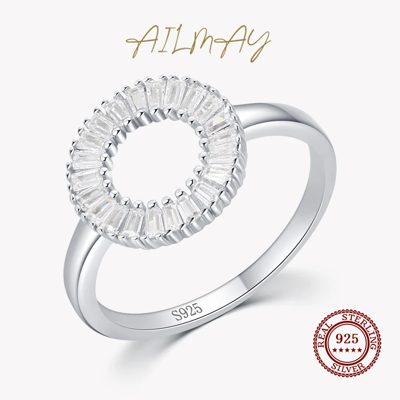 

Ailmay Real 925 Sterling Silver Clear Zircon Circle Round Finger Ring For Women Wedding Statement Fine Silver Jewelry