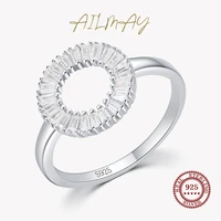 ailmay real 925 sterling silver clear zircon circle round finger ring for women wedding statement fine silver jewelry
