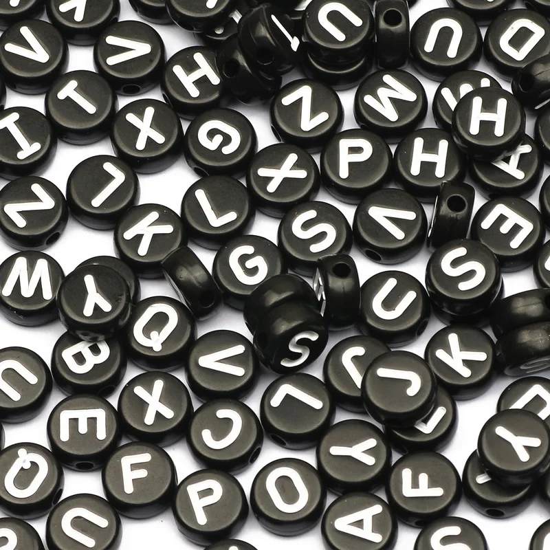 

10mm Black Mixed Letter Acrylic Beads Round Flat Alphabet Loose Spacer Beads For Jewelry Making Diy Bracelet Necklace Accessorie