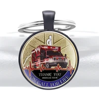 classic firefighter emt on call for life glass dome pendant key chain charm men women jewelry gifts key rings