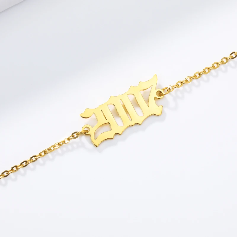 

Personalized Old English Number Bracelets For Women Custom 1997 1998 1999 Date Year Chain Bracelet Gothic Jewelry Birthday Gift