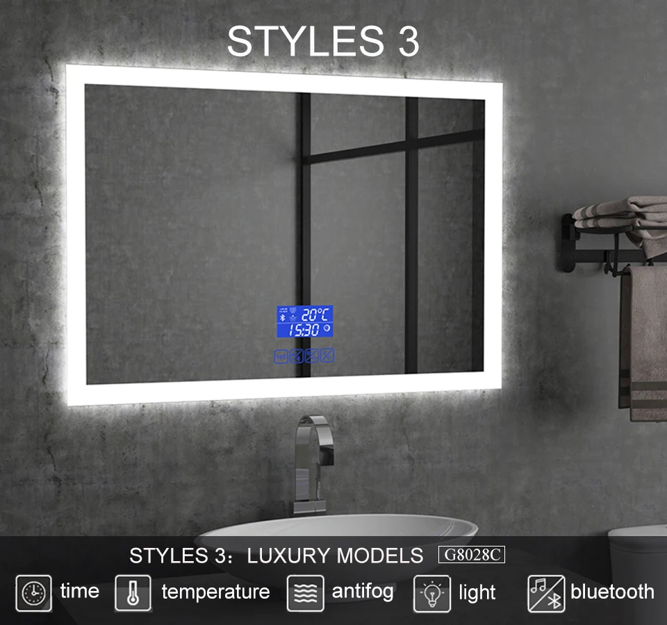 Gisha Wall-mounted Smart Mirror LED Bathroom Mirror Explosion proof Anti-fog Mirror Bathroom Makeup Mirror 2G8028