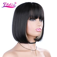 lydia women short straight bob synthetic wigs mixed color bl216t heat resistant african american natural looking daily blonde