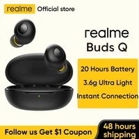 realme earphones budsq tws ture wireless bluetooth 5 0 open up auto connection 20h battery life charging box ultra light 3 6g