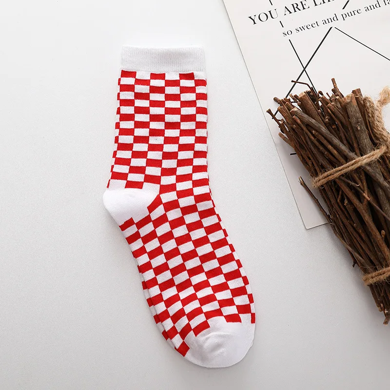 Модные женские шахматные носки в Корейском стиле Харадзюку стильные