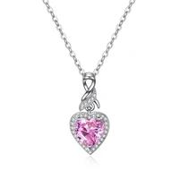 2019 new fashion austrian crystal rhinestones pink color heart love chain necklaces for women wedding jewelry engagement gift