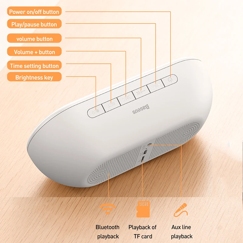 Baseus Ночной светильник Bluetooth Динамик с будильником Функция Портативный