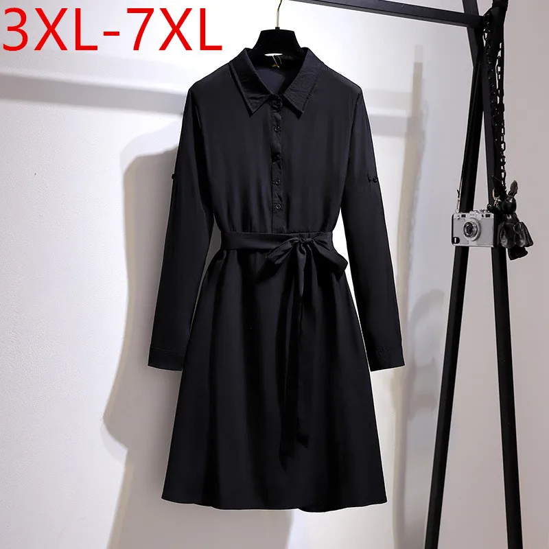 

Missfansiqi 2021 Spring Plus Size Black Dress For Women Turn Down Collar Long Sleeve Woman dresses Female Clothing 5XL 6XL 7XL